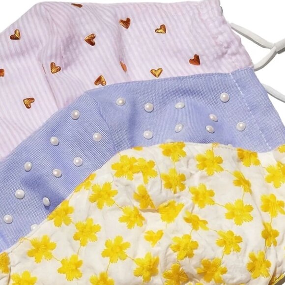 NEW Lele Sadoughi Pastel Embellished Face Masks Pack of Three Cotton Elastic - Picture 2 of 7